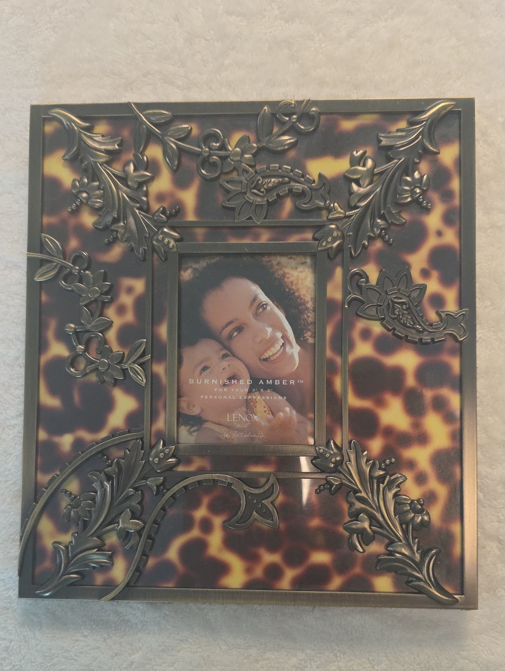 Lenox Amber Tortoiseshell Picture Frame with Gold Scroll Accents